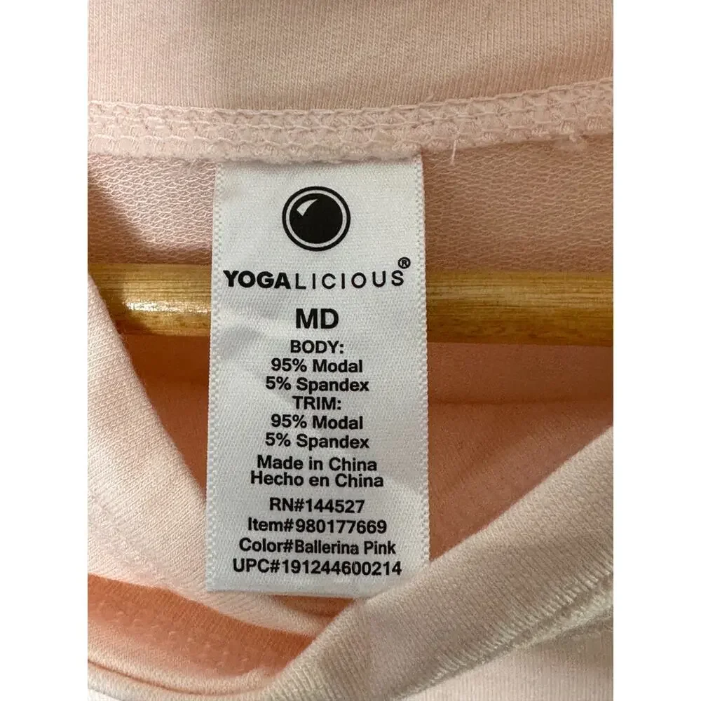 Yogalicious Ballerina Pink Long Sleeve Relaxed Fit Top Pockets & Thumbholes Sz M - Picture 9 of 9